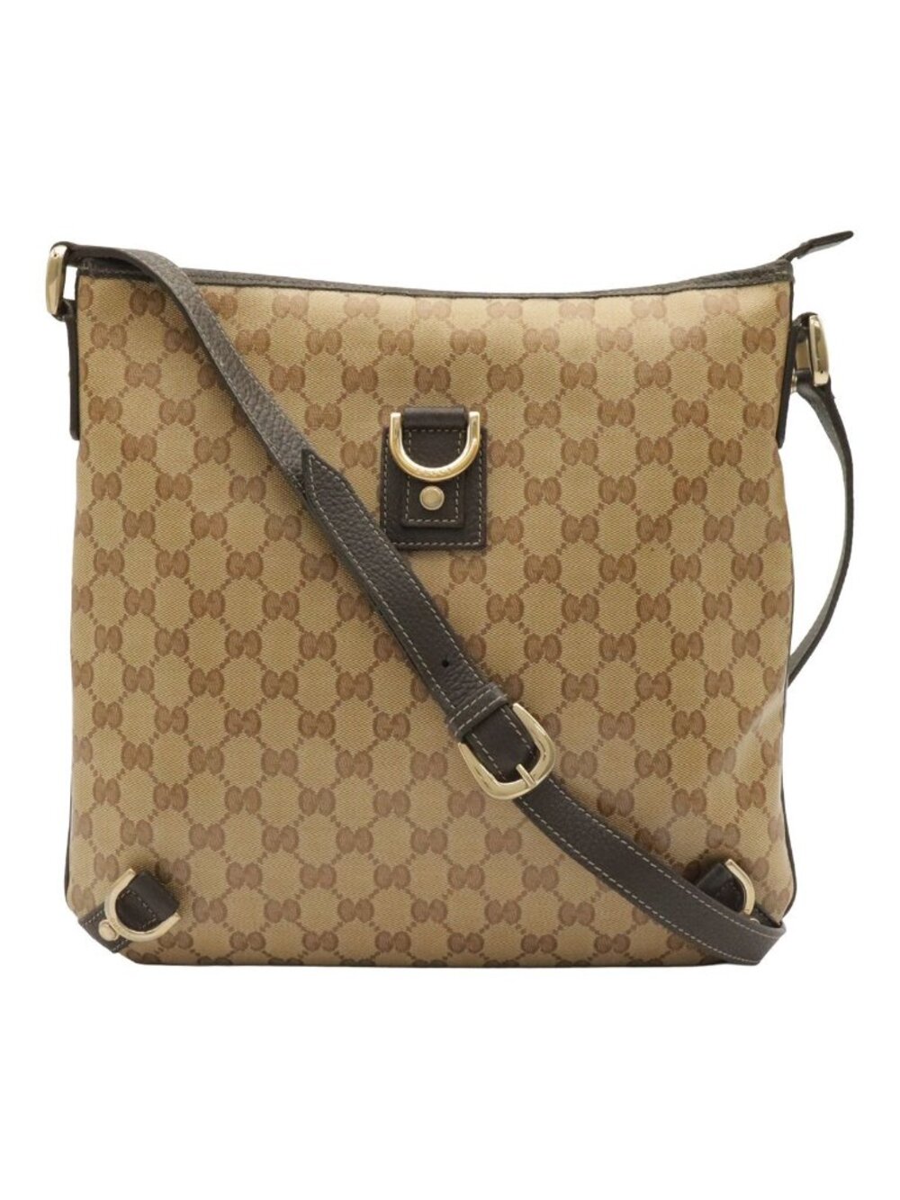 Gucci GG Crystal Abbey Shoulder Bag Crossbody Leather Beige Dark Brown